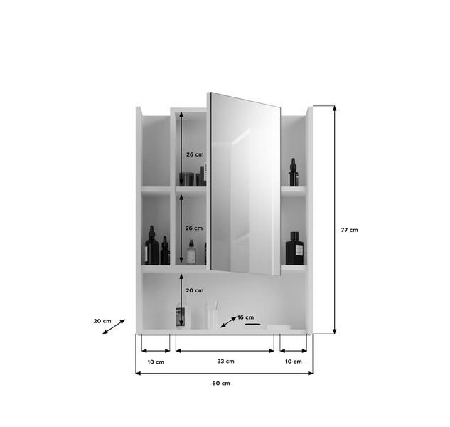 Venice Spiegelschrank Bad 1 Tür, 5 Ablagen Hochglanz weiß,weiß. 60 X 19 X 77 cm