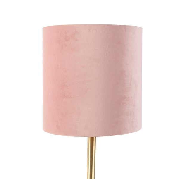 Romantische Tischleuchte Messing mit rosa Schirm 25 cm - Simplo