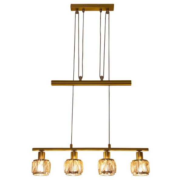 Pendelleuchte mit vier Lampen und Glasschirmen