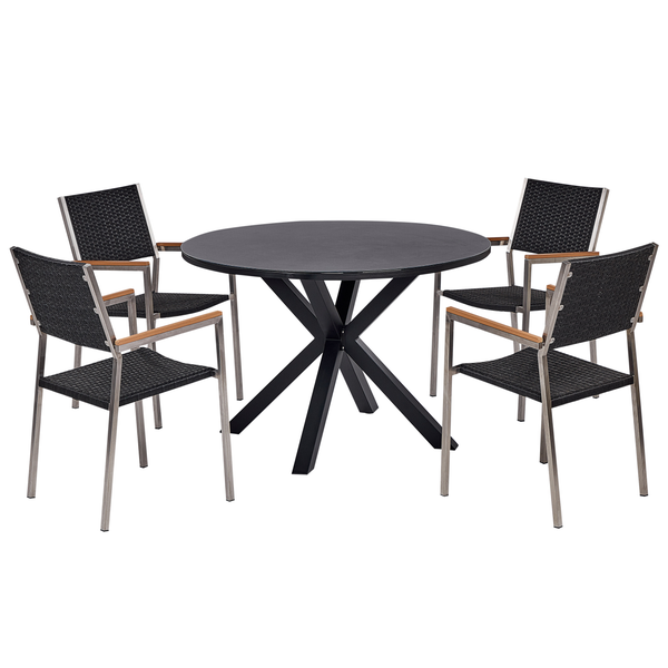 Gartenmöbelset mit rundem Tisch und vier Stühlen