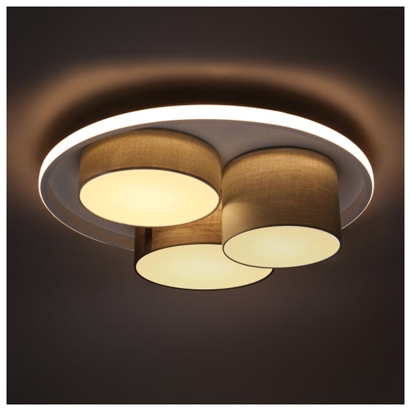 3er-LED Deckenleuchte EPPAN Ø 56cm, aus Metall, Kunststoff und Textil in Grau, integrierte LEDs,  Beleuchtung für Wohnzimmer, Büro oder Eingangsbereich
