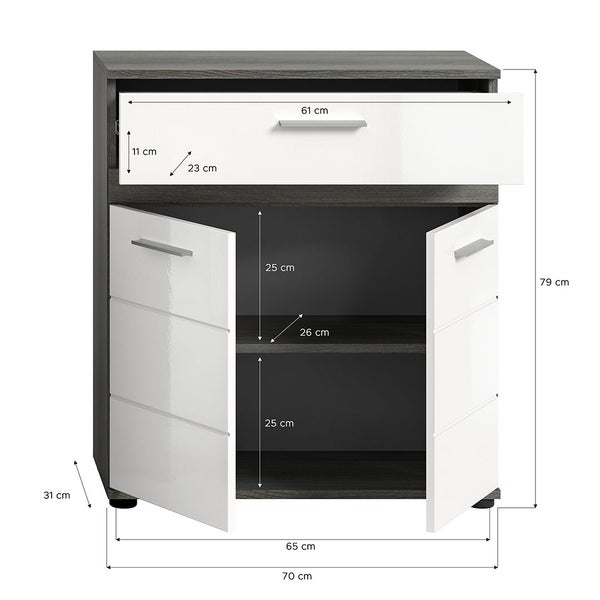 Xonox.home Unterschrank Blake BxHxT 70 x 79 cm x 31 cm Frontfarbe weiß hochglanz / Korpus rauchsilber