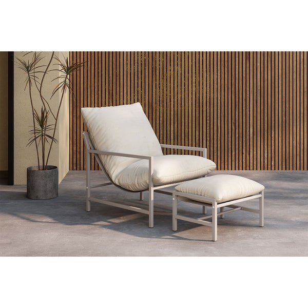 Gartenmöbel-Set bestehend aus Sessel und Fußhocker mit Metallrahmen und Polsterkissen