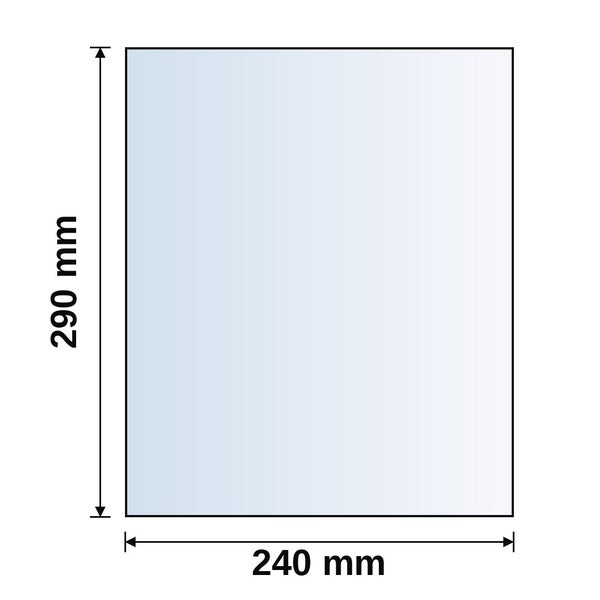 Rechteckige Fläche mit einer Breite von 240 Millimeter und einer Höhe von 290 Millimeter.