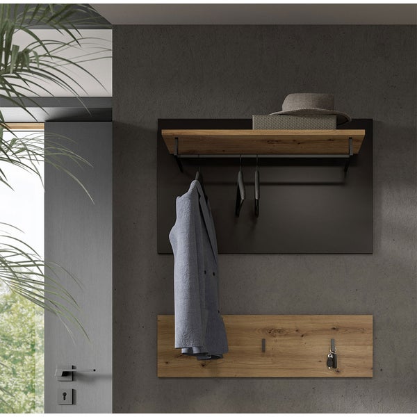 Canu Wandgarderobe 3 Haken 1 Regal Eiche Dekor. 80 X 27 X 73 cm