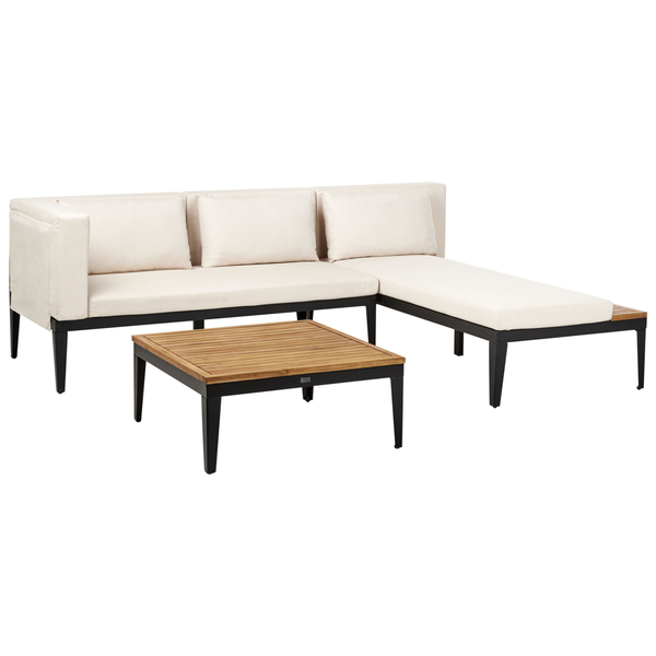 Garten Ecksofa mit Tisch 3-Sitzer BRACCIANO linksseitig zertifiziertes Akazienholz Hellbeige