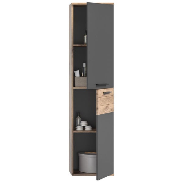 Mason Hochschrank Bad 2 Türen  grau,Eiche dekor. 37 X 24 X 152 cm