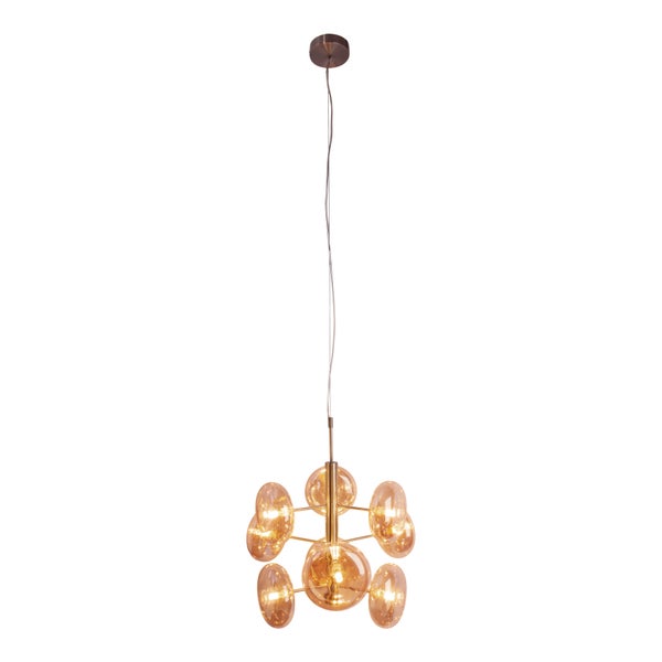 Pendelleuchte ORION   Ø ca. 53 cm, aus messingfarbenem Metall und Glas in amber, G9-Sockel, Beleuchtung für Wohnzimmer, Esszimmer oder Büro.