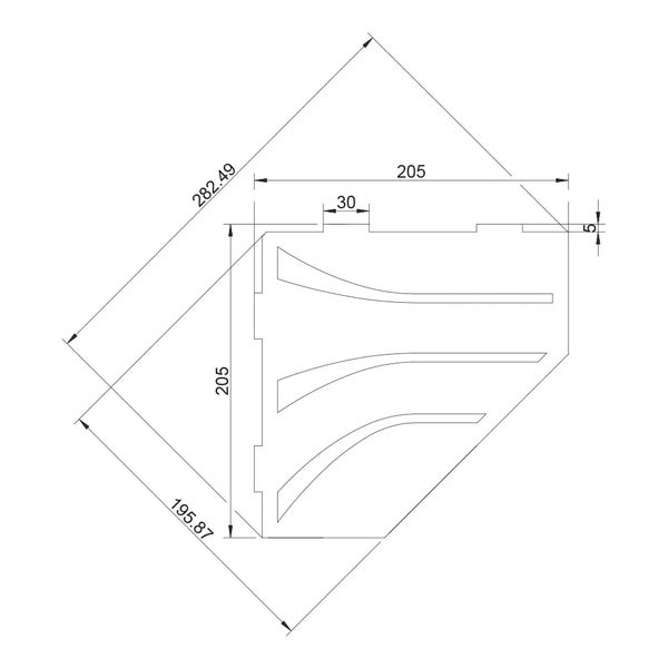 Technische Zeichnung eines Bauteils mit detaillierten Maßangaben.