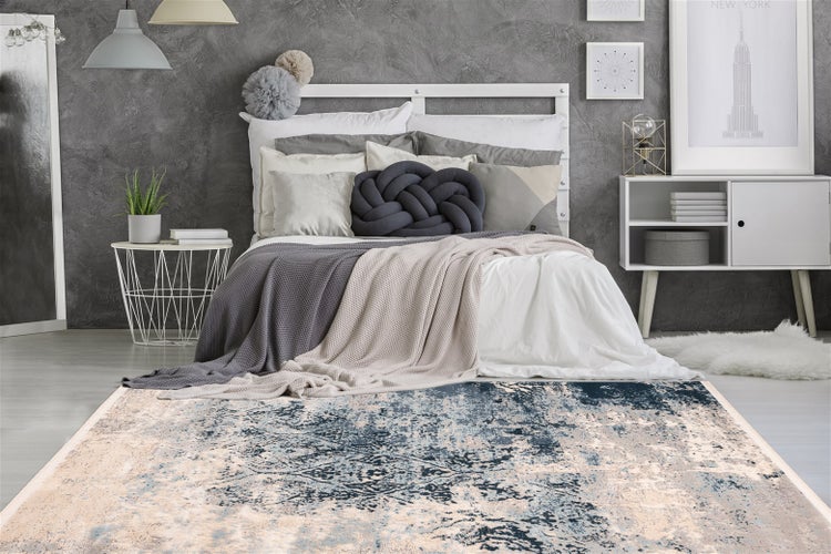 Kurzflor Teppich Niko Multi / Blau Modern, Vintage-Design 80 x 150 cm