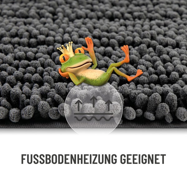 Badematte in Chenille-Optik, geeignet für Fußbodenheizung.