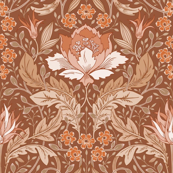 ESTAhome Tapete Blumenmuster im Jugendstil Terrakottabraun - 50 x 900 cm - 131080