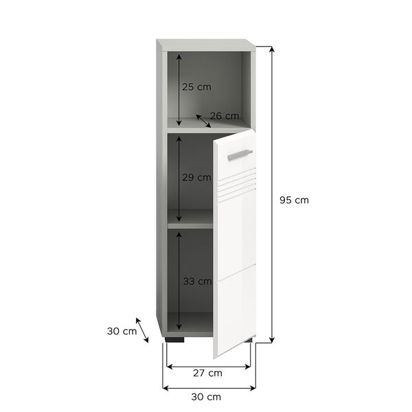 Copa Badschrank 1 Tür 1 Fach weiß Hochglanz. 30 X 30 X 95 cm