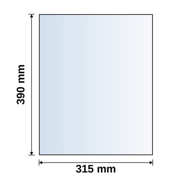 Rechteckige Platte mit den Maßen 315 Millimeter Breite und 390 Millimeter Höhe.
