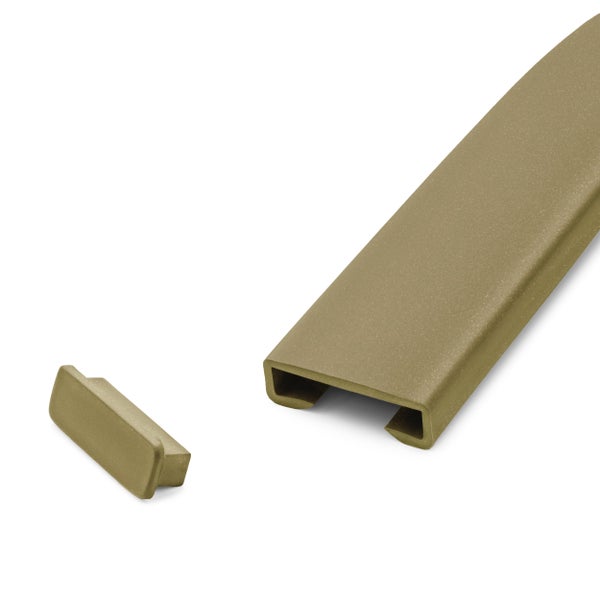Bronzefarbenes Abschlussprofil aus Metall mit passender Endkappe für Bodenbeläge.