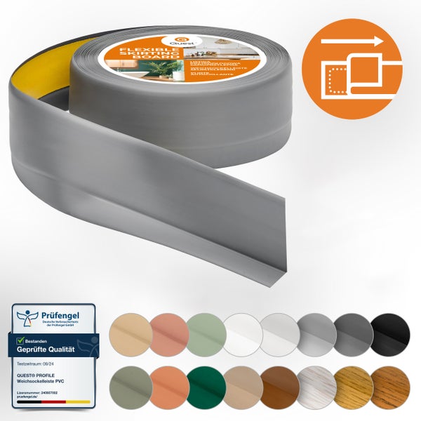 Quest Weichsockelleiste Selbstklebend 50 x 20 mm, PVC Sockelleiste, Flexibel, Grau, 5 Meter