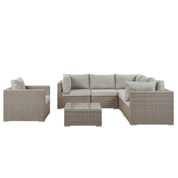 Lounge Set mit Tisch 6-Sitzer CONTARE linksseitig modular Polyrattan Taupe