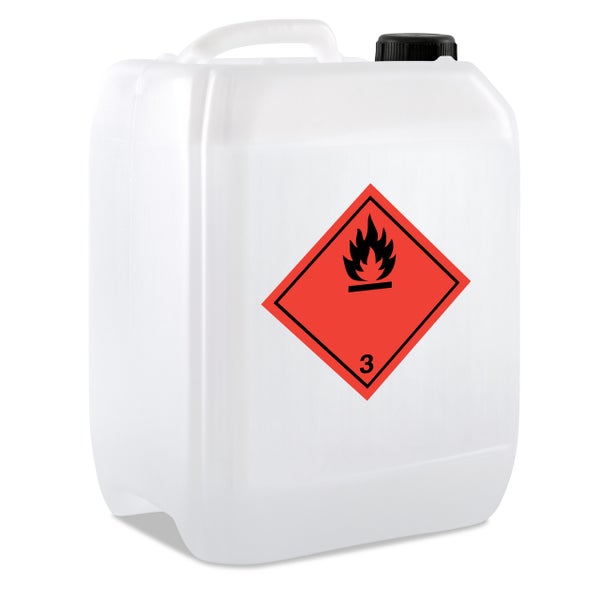 Kunststoffkanister mit Gefahrensymbol für entzündbare Flüssigkeiten
