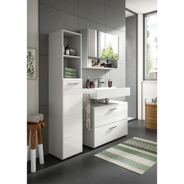 Copa Hochschrank Bad 1 Tür 2 Fächer weiß Hochglanz. 30 X 30 X 150 cm