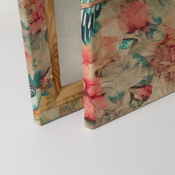 Leinwandbild mit Blumen- und Vogelmuster