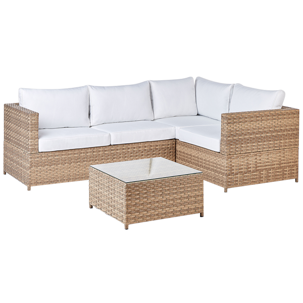 Garten Ecksofa mit Tisch 4-Sitzer AVOLA linksseitig Polyrattan Cremeweiß