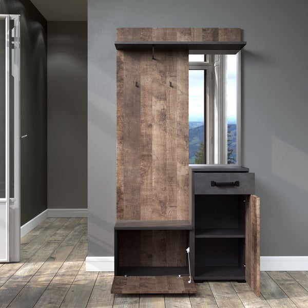 Smile Kleiderschrank-Set 1 Ablage, 1 Garderobenstange, 1 klapp, 1 Türen, 1 Schubladen grau Matera dekor, Tabak Eiche dekor. 104 X 32 X 190 cm