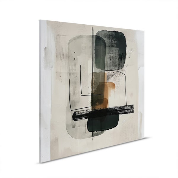 Abstraktes Gemälde mit geometrischen Formen und Pinselstrichen