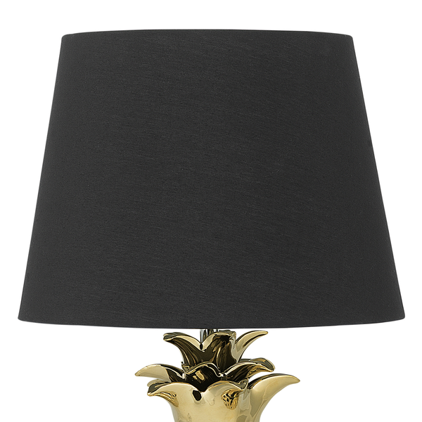 Dekorative Tischleuchte mit schwarzem Schirm und goldenem Ananasfuß
