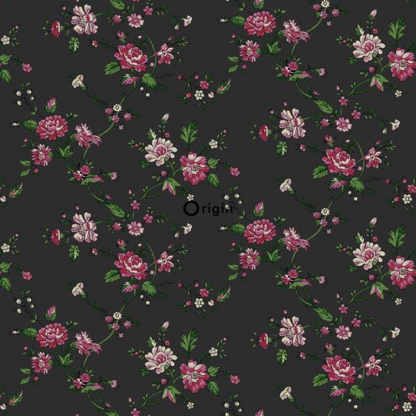 Origin Wallcoverings Tapete Blumen Schwarz und Rosa - 53 cm x 10.05 m - 326127