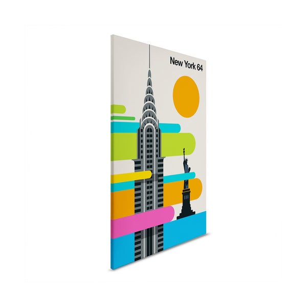 New York 64 Leinwandbild mit Chrysler Building und Freiheitsstatue