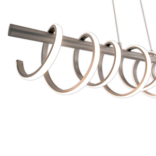 LED Pendelleuchte BELLEZA, moderne Pendellampe aus  Metall und Kunststoff in Nickel matt und Weiß, mit fest verbauten LEDs, 100 cm lang. Die ideale Beleuchtung für Wohnzimmer, Esszimmer oder Küche.