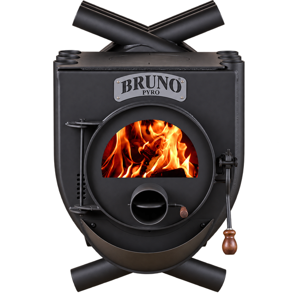 Bruno Pyro Warmluftofen mit Sichtfenster und Holzfeuer