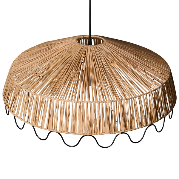 Hängeleuchte aus Rattan mit schwarzer Aufhängung