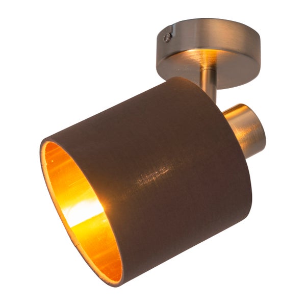 1er Wand- und Deckenspot MARON aus Metall satiniert-matt mit Stoffschirm  in Braun, mit E14-Fassung, Lampe für Wohnzimmer, Esszimmer, Flur und Büro, ca. 17 x 12 cm