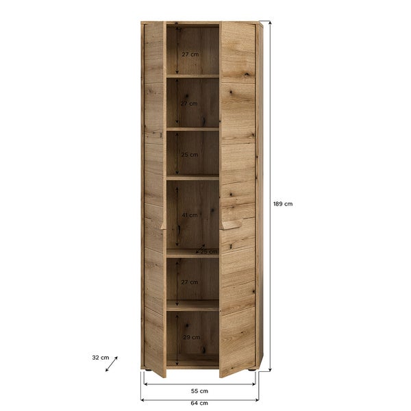 Zeno Hochschrank Bad 2 Türen Eiche Dekor. 64 X 32 X 189 cm