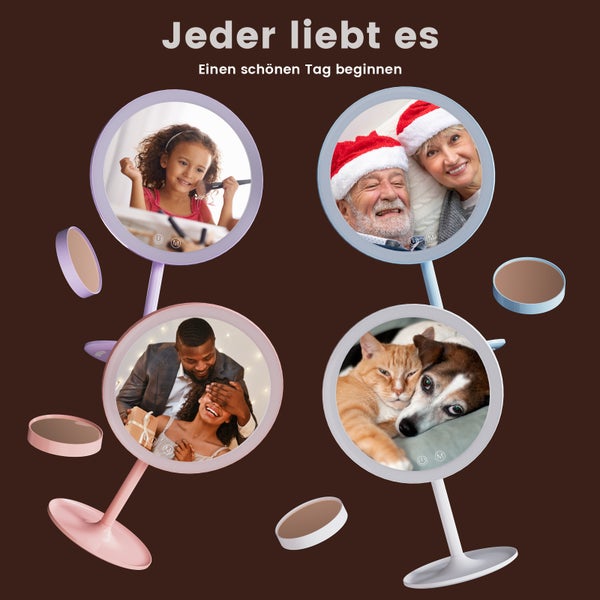 EMKE Kosmetikspiegel mit Beleuchtung Ø20 cm, 3 Lichtfarben, Touch-Schalter, Lila, Tragbarer Tischspiegel, für Reisen