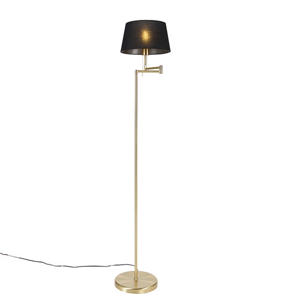 QAZQA - Klassisch I Antik Klassische Stehlampe Messing mit schwarzem Schirm verstellbar - Ladas I Wohnzimmer I Schlafzimmer - Stahl Länglich - LED geeignet E27