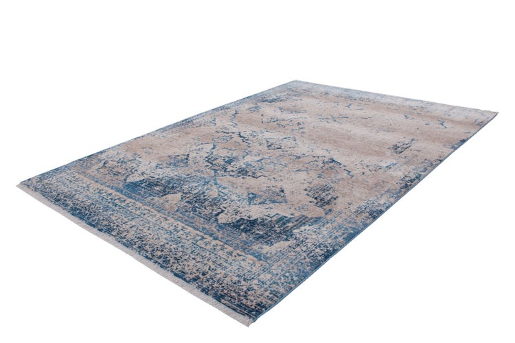 Kurzflor Teppich Elaisa Creme / Blau Vintage 80 x 150 cm