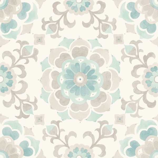 Origin Wallcoverings Tapete Suzani Blumen Seladongrün - 53 cm x 10.05 m - 347423