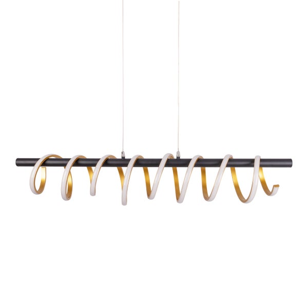 LED Pendelleuchte BELLEZA, moderne Pendellampe aus  Metall und Kunststoff Schwarz, Gold und Weiß, mit fest verbauten LEDs, 100 cm lang. Die ideale Beleuchtung für Wohnzimmer, Esszimmer oder Küche.