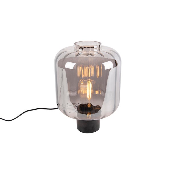 Design Tischlampe schwarz mit Rauchglas - Qara