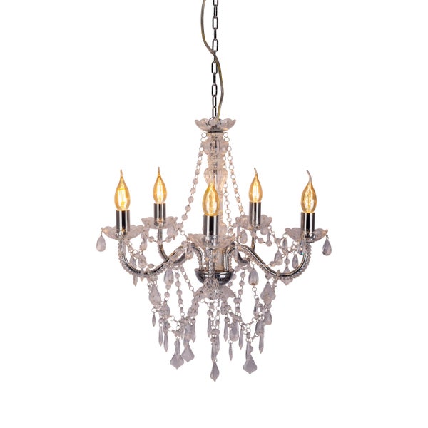 Kronleuchter mit fünf Leuchten und Kristallverzierungen