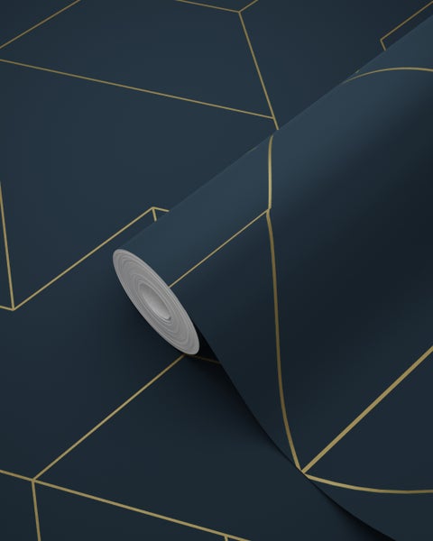 Origin Wallcoverings Tapete grafische Linien Dunkelblau und Gold - 50 x 900 cm - 347908