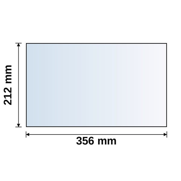 Skizze mit Maßangaben für ein rechteckiges Produkt: Breite 356 Millimeter und Höhe 212 Millimeter.