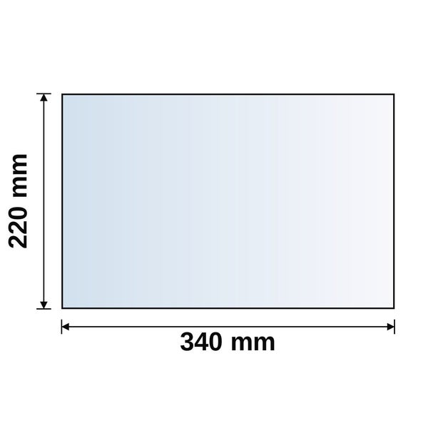 Maßzeichnung eines rechteckigen Produkts mit einer Breite von 340 Millimeter und einer Höhe von 220 Millimeter.