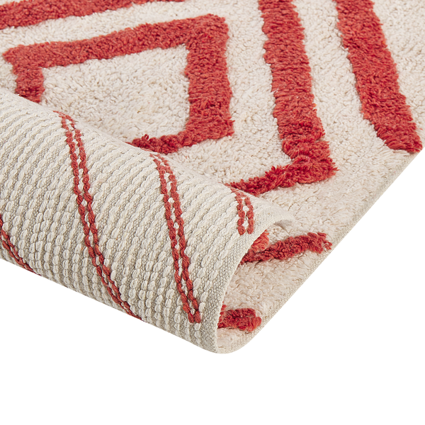 Teppich Baumwolle cremeweiß / rot 160 x 230 cm geometrisches Muster Shaggy HASKOY