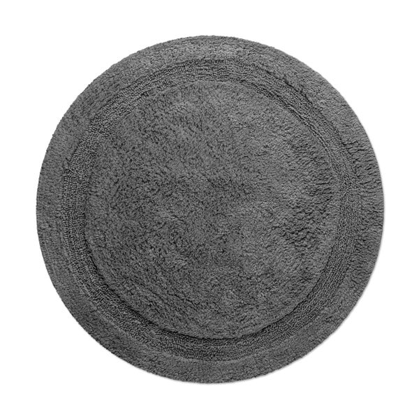 Runder grauer Badeteppich aus weicher Baumwolle mit strukturierter Bordüre