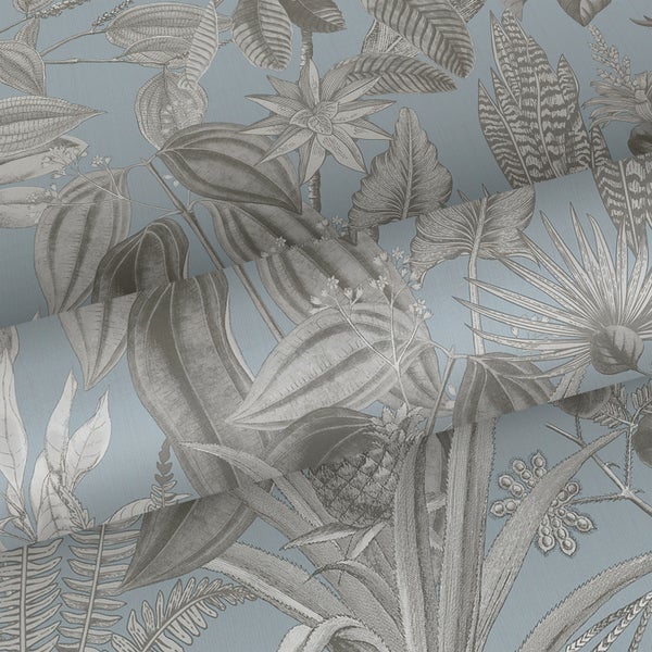 Sanders und Sanders Tapete tropische Blätter und Blüten Graublau - 53 cm x 10 m - 640243