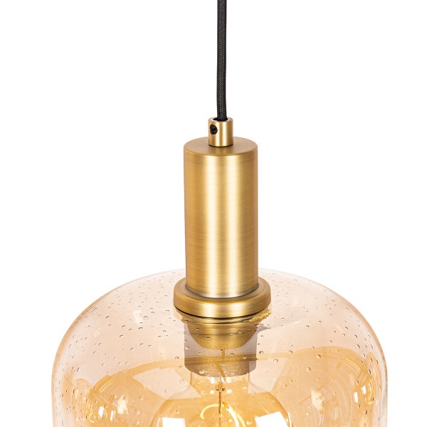 Design-Hängelampe schwarz mit Messing und bernsteinfarbenem Glas, 4-flammig – Zuzanna