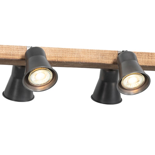 Ländliche Hängelampe schwarz mit Holz 8 Lichter - Jelle